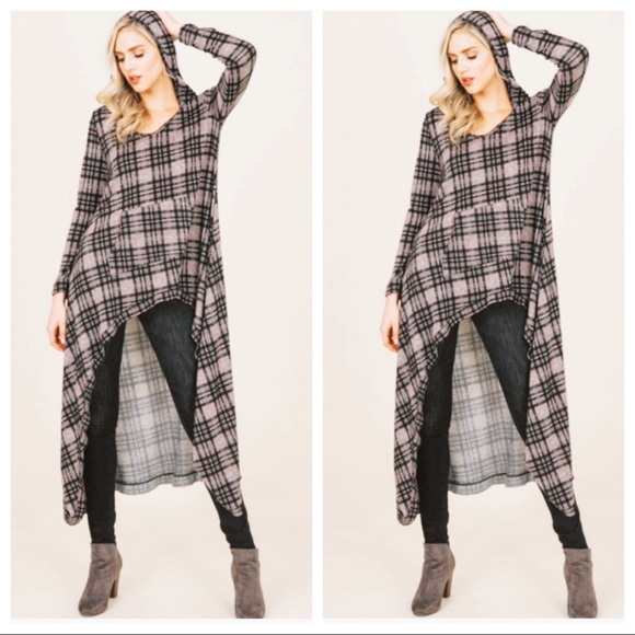 ✨LAST ONE✨Hi/low  plaid side pocket hooded dress - Picture 3 of 8
